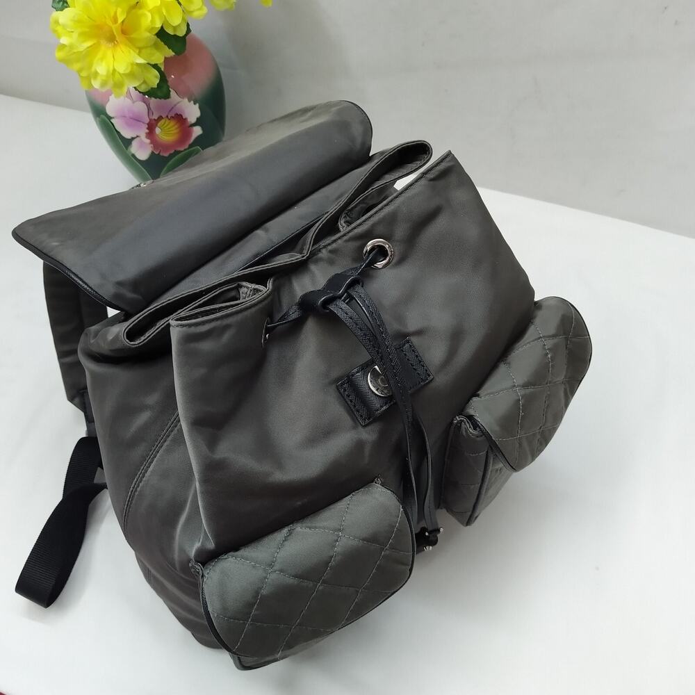 Michael Kors Kieran Dark Gray Nylon Quilted Pockets Drawstring Backpack - Picture 8 of 16